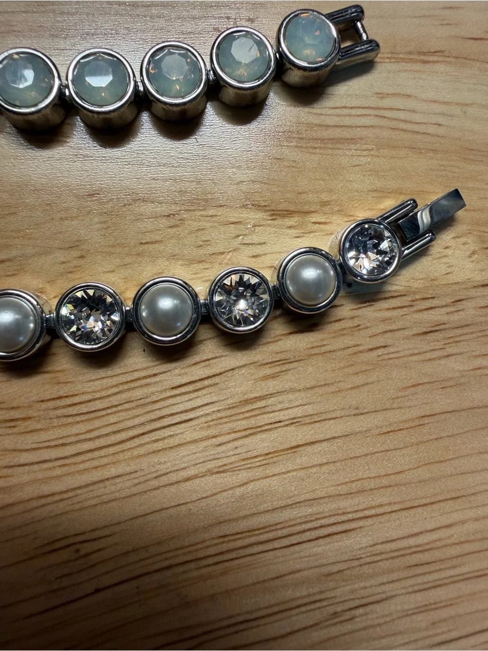 Opal & Pearl Silver-Tone Ice Bracelets - White Opal & Pearl Touchstone Crystal